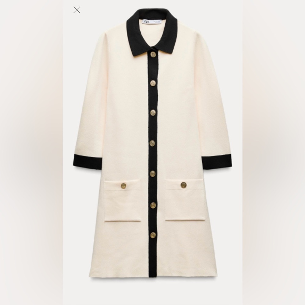 Zara Cream and Black Dress with Gold Buttons